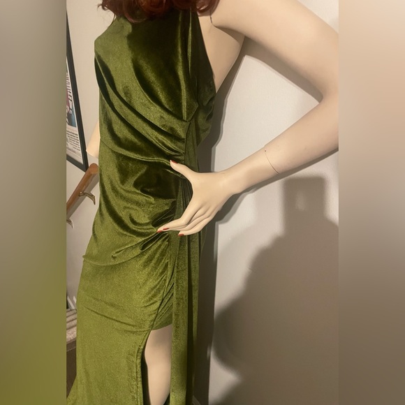 Green Velvety Formal Halter Gown - Picture 7 of 8